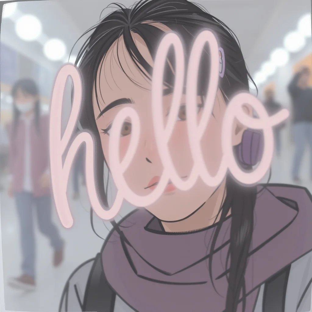 Аниме-портрет за стеклом с рукописной надписью hello